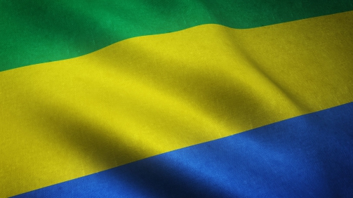 A closeup shot of the waving flag of Gabon with interesting textures